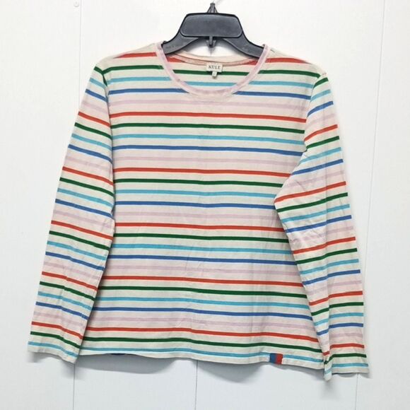 KULE The Modern Tee in Rainbow Stripe Long Sleeve Size L Women's - Picture 2 of 5